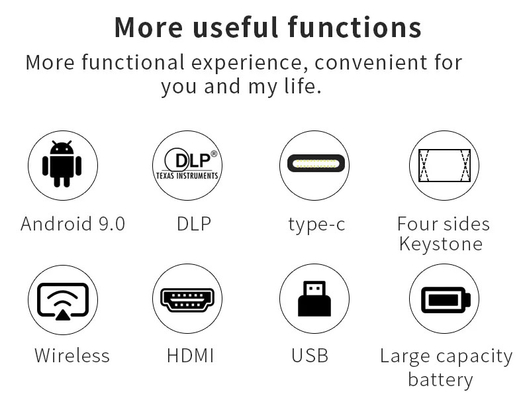 Mini S350 1080P Full HD DLP 4K 3D Home Theater Proiettori WIFI Android 9 Batteria integrata